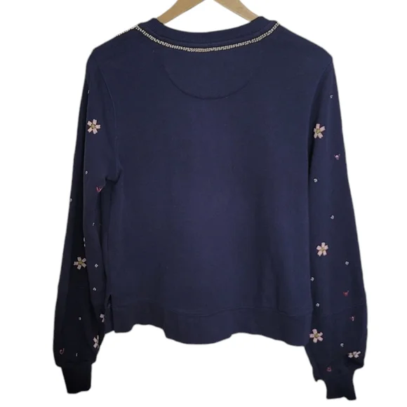 Anthropologie Swan Lake Embroidered & Bead Embellished Crewneck Sweatshirt - Picture 10 of 11